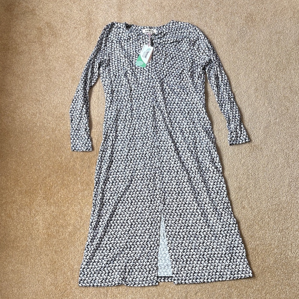 Boden Black and White Patterned Dress nwt size 10p 10 petite long sleeve